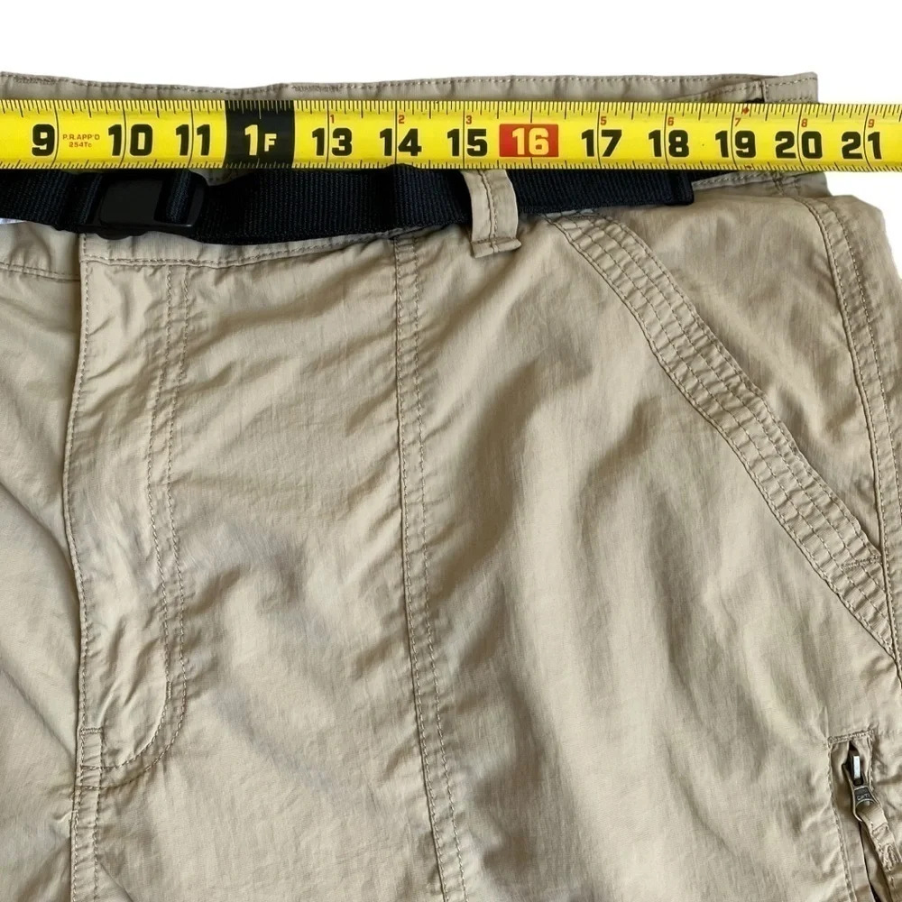 Chaps Flat Front Nylon Safari Shorts Zip Cargo Pockets Built-in Belt Tan Sz 42